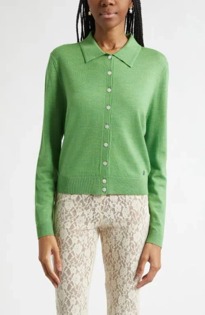 Sandy Liang Ley Merino Wool Cardigan In Green