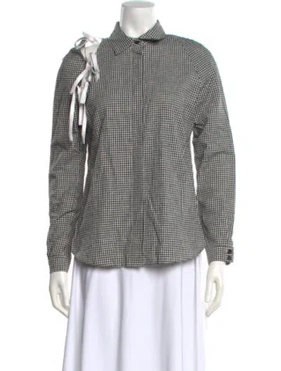 Pre-owned Sandy Liang Linen Plaid Print Button-up Top In Black