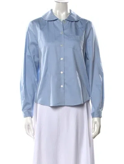 Pre-owned Sandy Liang Long Sleeve Button-up Top In Blue