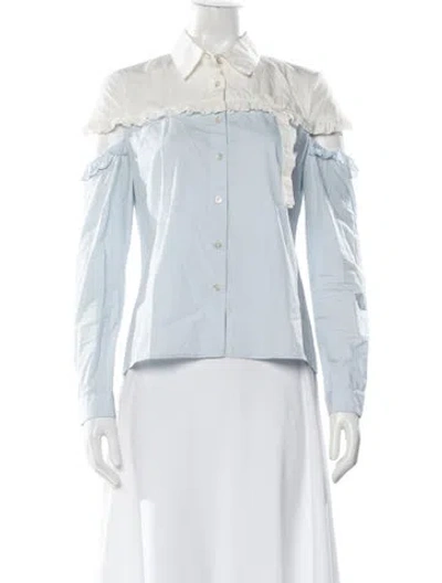Pre-owned Sandy Liang Long Sleeve Button-up Top In Blue