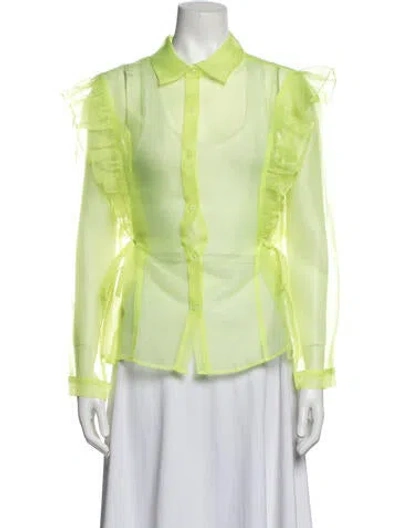 Pre-owned Sandy Liang Long Sleeve Button-up Top In Green