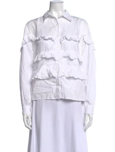 Pre-owned Sandy Liang Long Sleeve Button-up Top In White