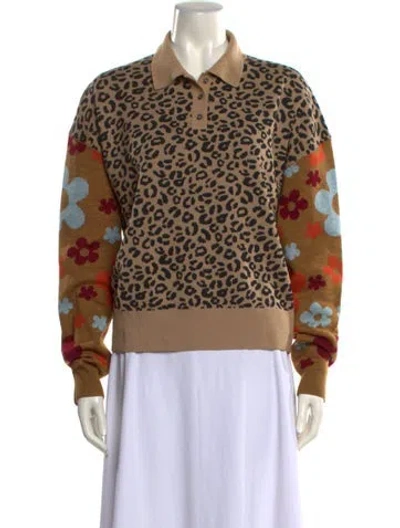 Pre-owned Sandy Liang Merino Wool Animal Print Sweater In Brown