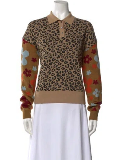 Pre-owned Sandy Liang Merino Wool Animal Print Sweater In Neutral