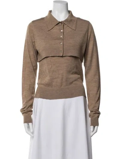 Pre-owned Sandy Liang Merino Wool Crew Neck Sweater In Neutrals