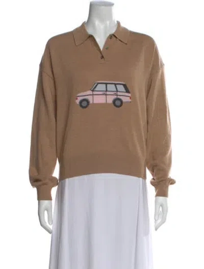 Pre-owned Sandy Liang Merino Wool Graphic Print Sweater In Neutral