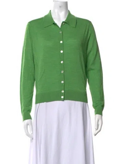 Pre-owned Sandy Liang Merino Wool Long Sleeve Button-up Top In Green