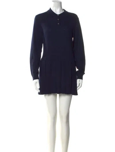Pre-owned Sandy Liang Merino Wool Mini Dress In Blue