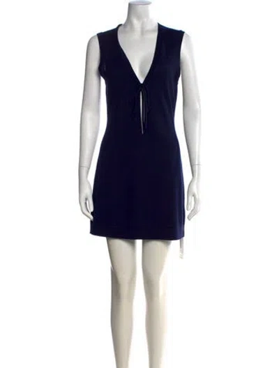 Pre-owned Sandy Liang Merino Wool Mini Dress In Blue