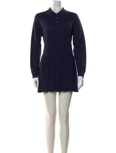 Pre-owned Sandy Liang Merino Wool Mini Dress In Blue