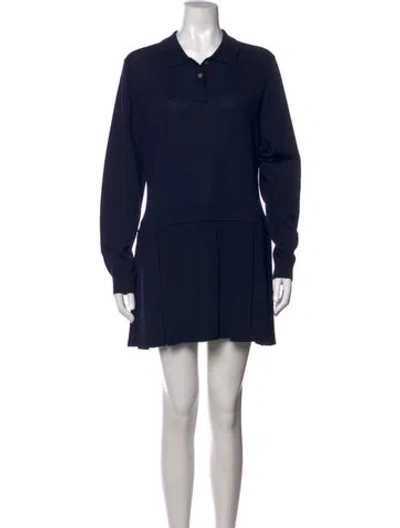 Pre-owned Sandy Liang Merino Wool Mini Dress In Blue