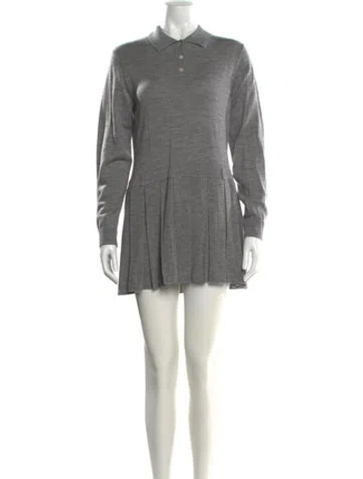 Pre-owned Sandy Liang Merino Wool Mini Dress In Gray