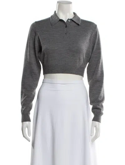Pre-owned Sandy Liang Merino Wool Mock Neck Sweater In Gray