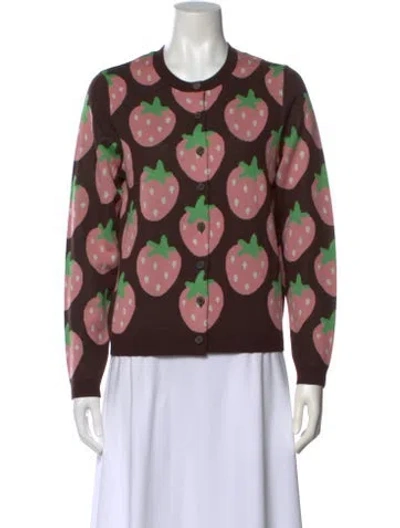 Pre-owned Sandy Liang Merino Wool Printed Sweater In Brown