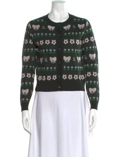 Pre-owned Sandy Liang Merino Wool Printed Sweater In Green