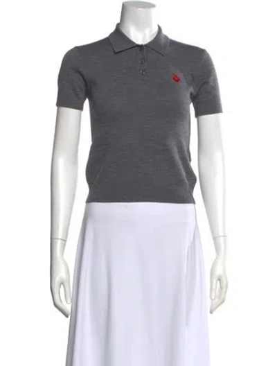 Pre-owned Sandy Liang Merino Wool Short Sleeve Polo In Gray
