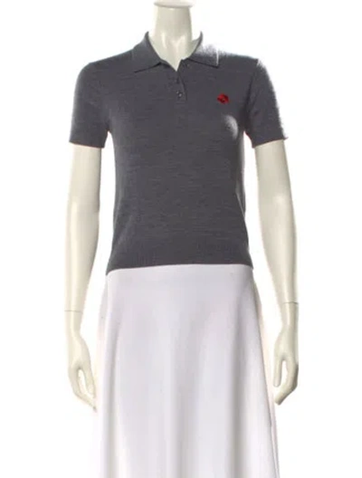 Pre-owned Sandy Liang Merino Wool Short Sleeve Polo In Gray