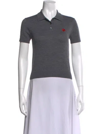 Pre-owned Sandy Liang Merino Wool Short Sleeve Polo In Gray