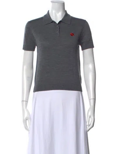 Pre-owned Sandy Liang Merino Wool Short Sleeve Polo In Gray