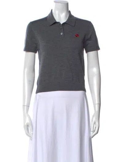 Pre-owned Sandy Liang Merino Wool Short Sleeve Polo In Gray