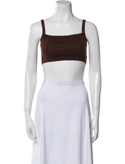 Pre-owned Sandy Liang Merino Wool Square Neckline Crop Top In Brown