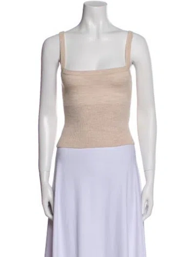 Pre-owned Sandy Liang Merino Wool Square Neckline Crop Top In Brown