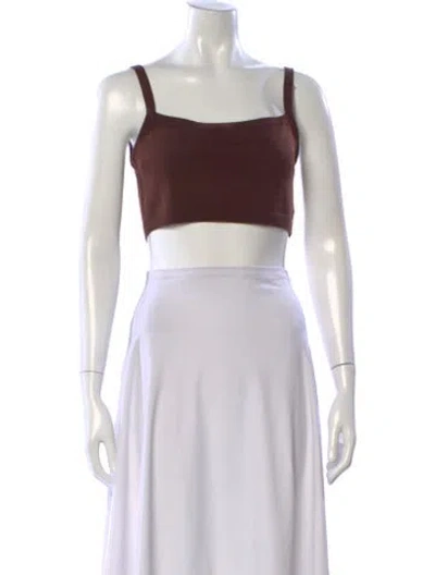 Pre-owned Sandy Liang Merino Wool Square Neckline Crop Top In Brown