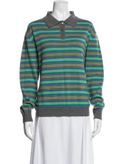 Pre-owned Sandy Liang Merino Wool Striped Sweater In Blue