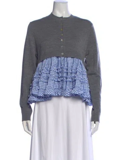 Pre-owned Sandy Liang Merino Wool Striped Sweater In White