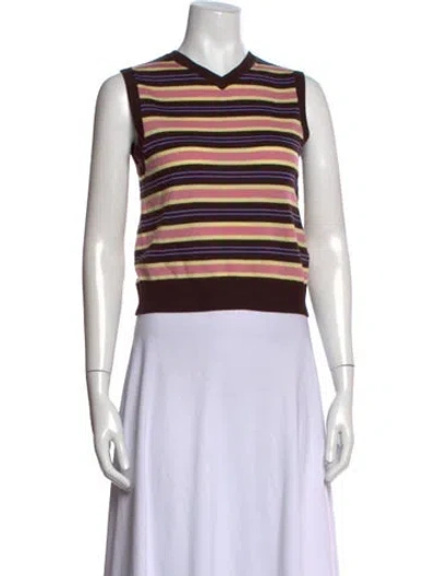 Pre-owned Sandy Liang Merino Wool Striped Top In Yellow