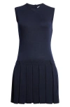 Sandy Liang Millie Pleated Merino Wool Sweater Dress In Blue