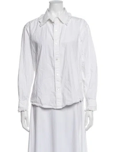 Pre-owned Sandy Liang Mock Neck Long Sleeve Blouse In White