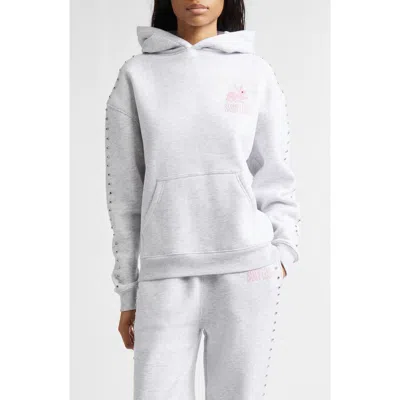 Sandy Liang Mung Bean Terminator Bunny Crystal Embellished Graphic Hoodie In Gray