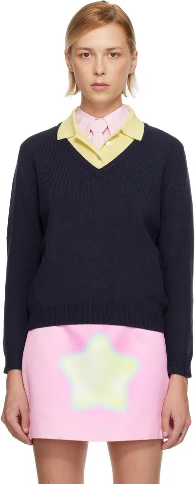 Sandy Liang Navy & Yellow Wesley Sweater In Blue
