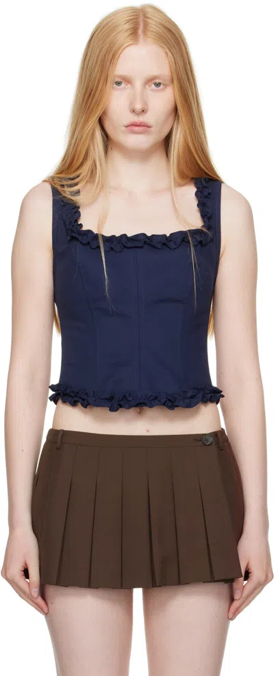 Sandy Liang Navy Piper Corset Top