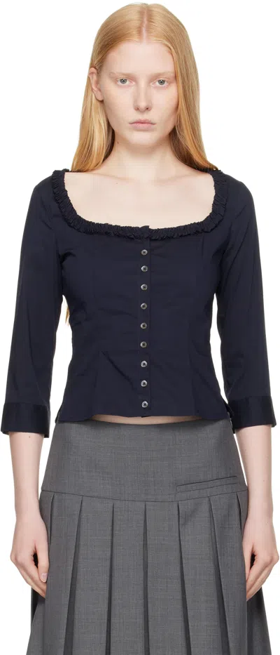 Sandy Liang Navy Simona Blouse