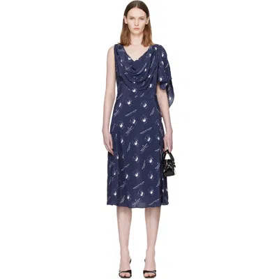 Sandy Liang Navy Sonata Midi Dress In Multi