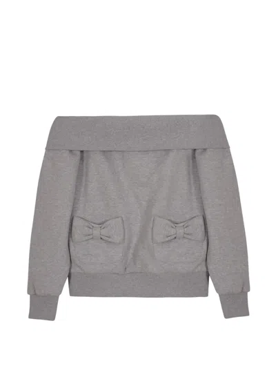 Sandy Liang Neston Bow-detail Sweatshirt In Gray