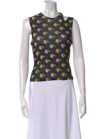 Pre-owned Sandy Liang Nylon Floral Print Top In Black