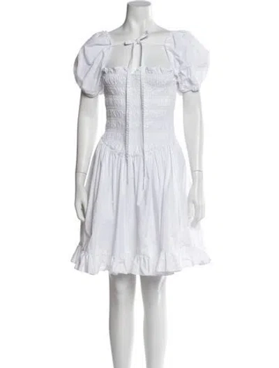 Pre-owned Sandy Liang Off-the-shoulder Knee-length Dress In White