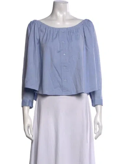 Pre-owned Sandy Liang Off-the-shoulder Long Sleeve Blouse In Blue