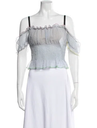 Pre-owned Sandy Liang Off-the-shoulder Short Sleeve Crop Top In White