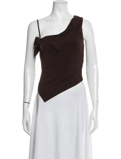 Pre-owned Sandy Liang One-shoulder Sleeveless Top In Brown