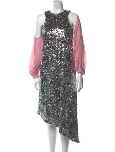 Pre-owned Sandy Liang Patterned Long Dress In Silver