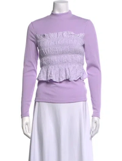 Pre-owned Sandy Liang Patterned Mock Neck Top In Purple
