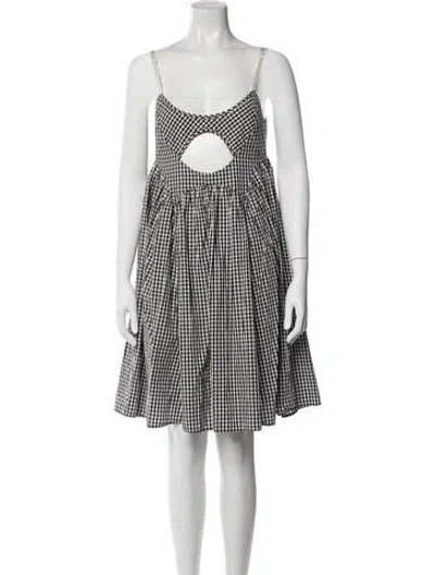 Pre-owned Sandy Liang Plaid Print Knee-length Dress In White