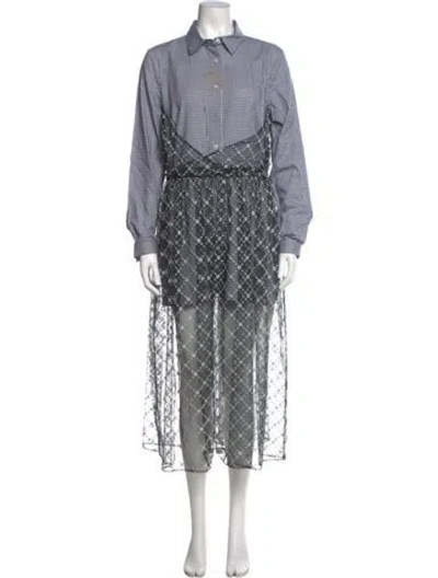 Pre-owned Sandy Liang Plaid Print Long Dress In Blue