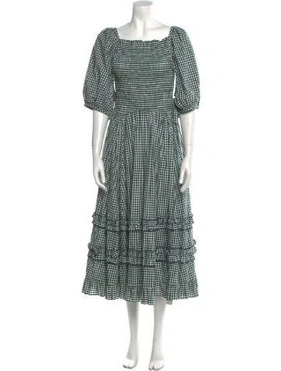 Pre-owned Sandy Liang Plaid Print Long Dress In Green
