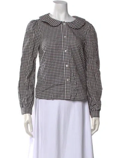 Pre-owned Sandy Liang Plaid Print Long Sleeve Blouse In Black/white