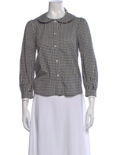 Pre-owned Sandy Liang Plaid Print Long Sleeve Blouse In Multi